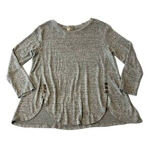 Misia Womens Large Gray Marbled Long Sleeve Rayon Blend Tunic Top Button Accents
